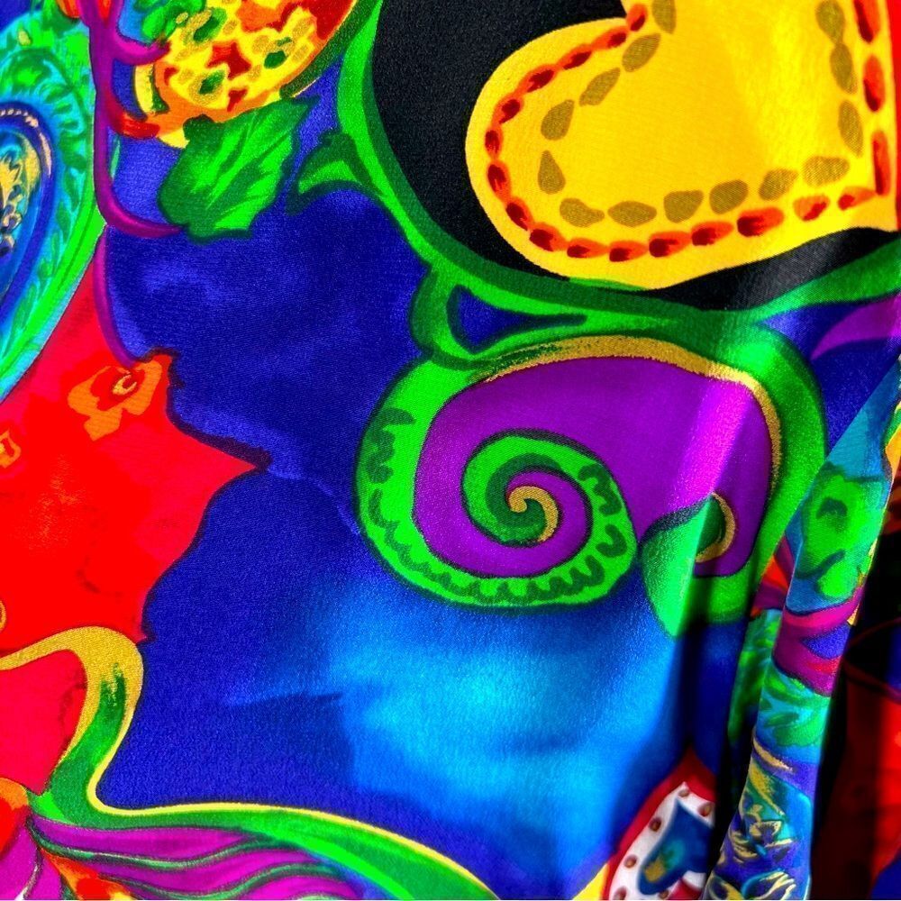 Vintage Pat Argenti Vibrant Psychedelic Vibrant Pure Silk Dress - Picture 9 of 10